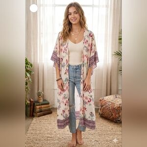 Romantic Gypsy NWT Maternity Kimono Floral Long Tail‎ Prairie Size Medium